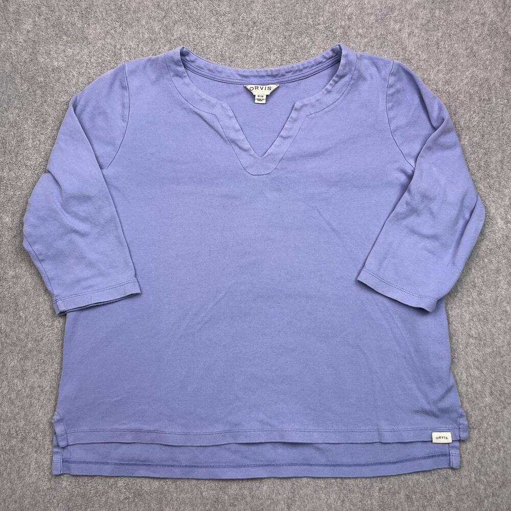 Orvis Tunic Top Womens Medium Blue 3/4 Sleeve